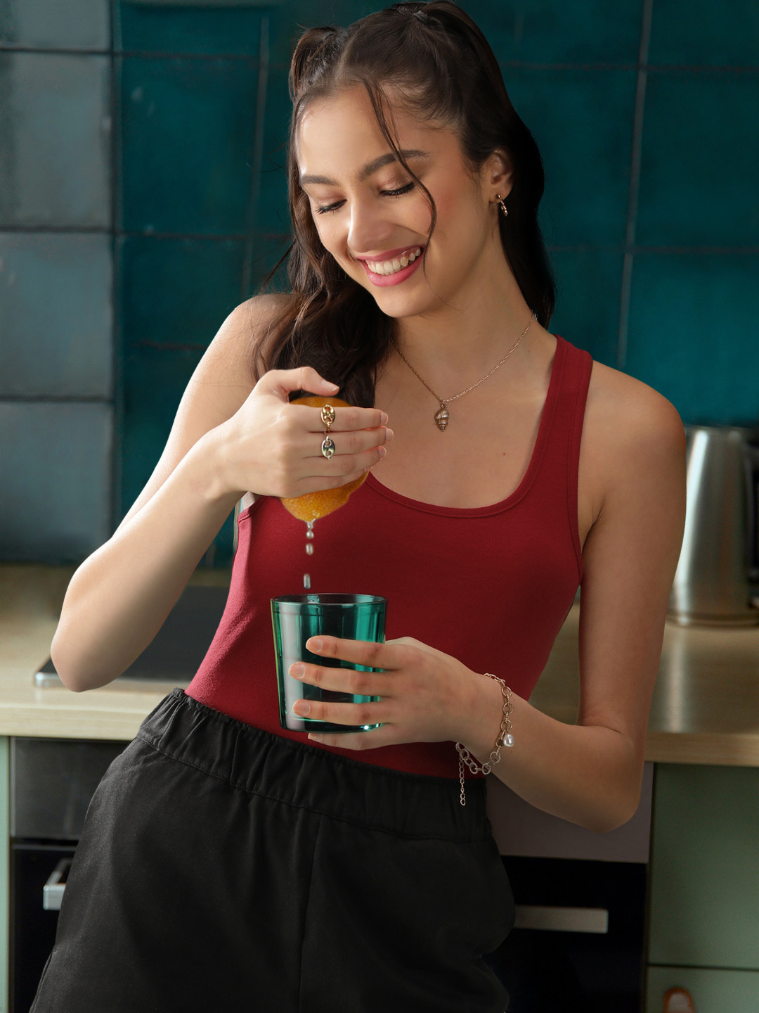 

Jockey Women Maroon Pure Cotton Solid Tank Top