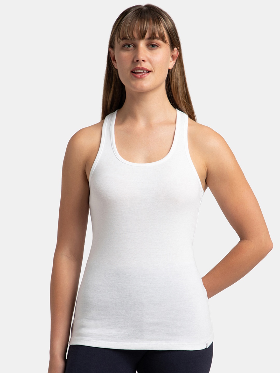 

Jockey Super Combed Cotton Rib Fabric Slim Fit Solid Racerback Styled Tank Top -1467, White