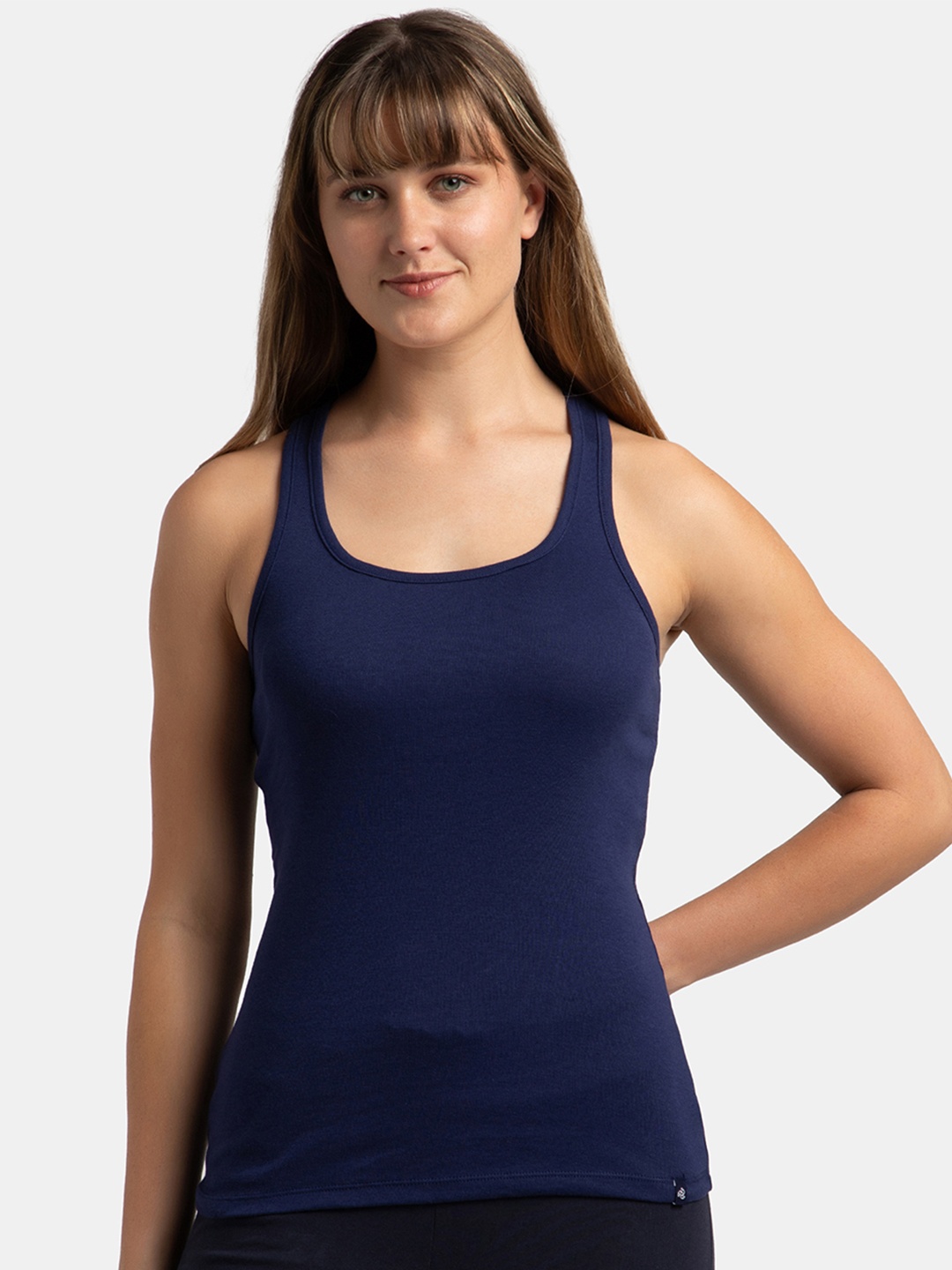 

Jockey Super Combed Cotton Rib Fabric Slim Fit Solid Racerback Styled Tank Top -1467, Navy blue
