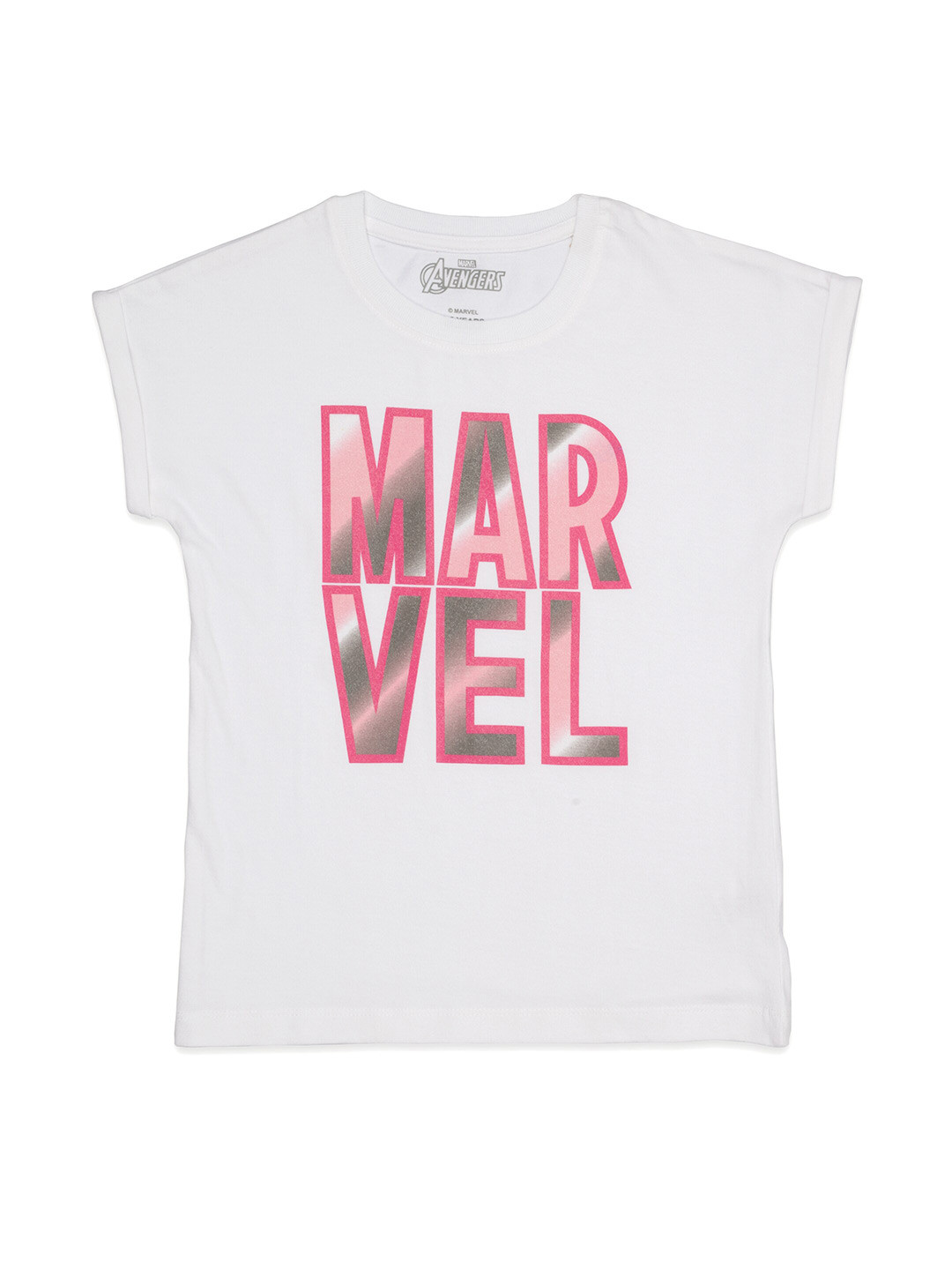 

Marvel Girls White Typography Printed Extended Sleeves Applique T-shirt