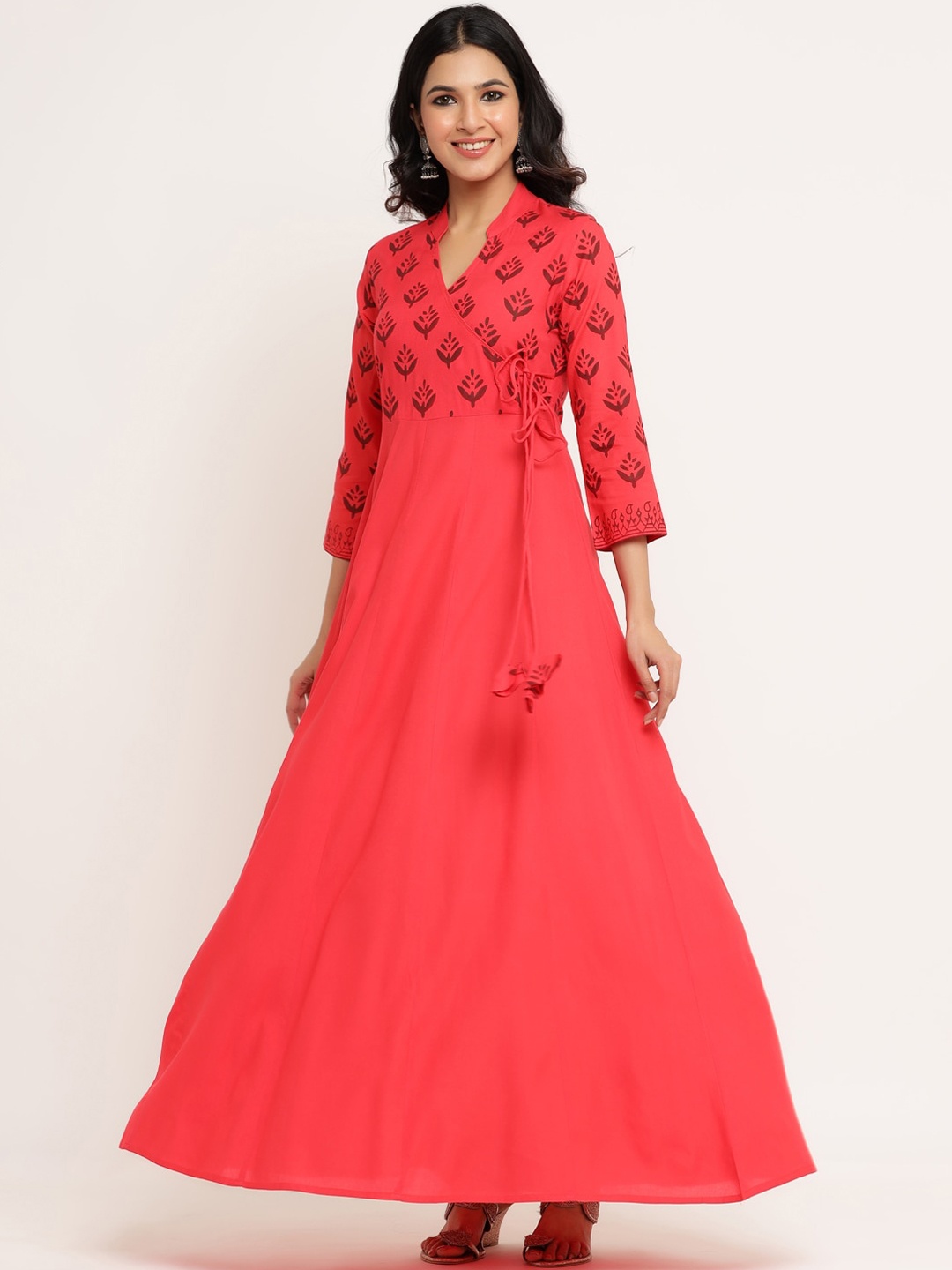 

Aprique FAB Women Red Printed Anarkali Angrakha Kurta