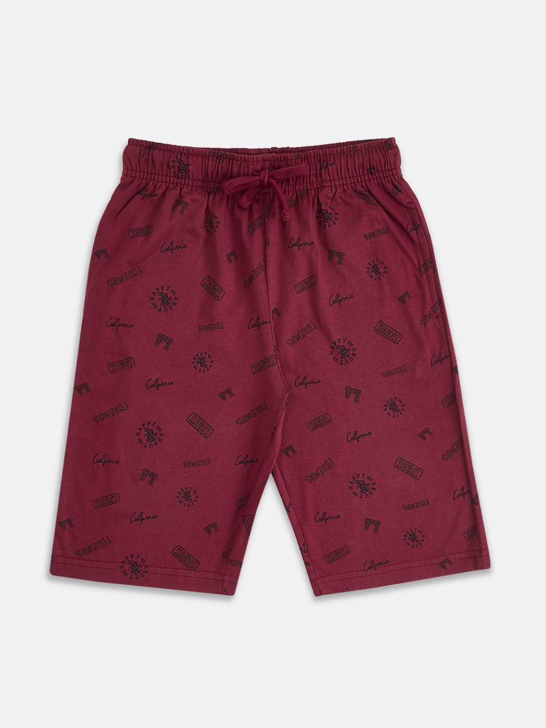 

Pantaloons Junior Boys Maroon Typography Printed Mid-Rise Regular Shorts