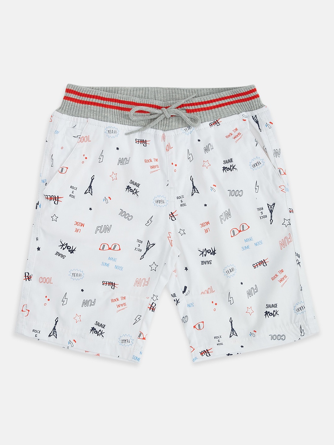 

Pantaloons Junior Boys White Conversational Printed Mid-Rise Regular Shorts