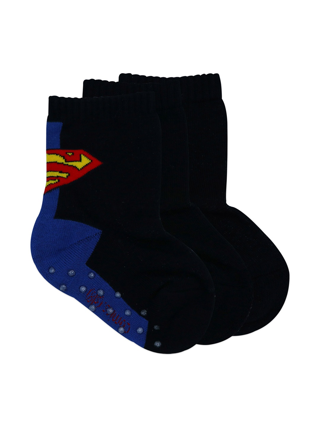 

Justice League Kids Pack Of 3 Patterned Calf-Length Anti-Skid Socks, Black