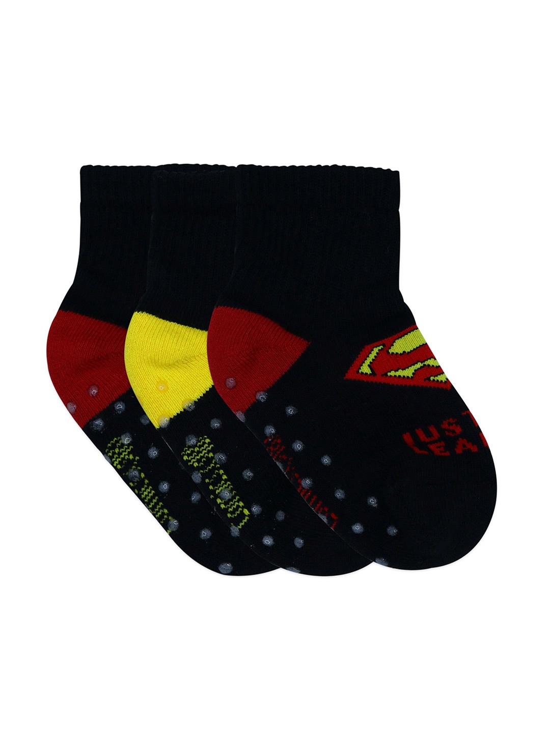 

Justice League Adult Kids Pack Of 3 Patterned Ankle-Length Anti-Skid Socks, Black