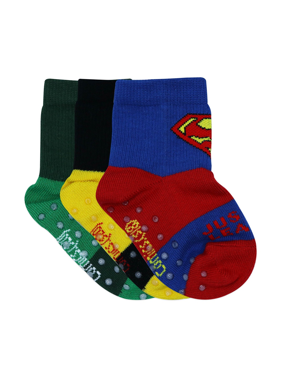 

Justice League Unisex Kids Pack Of 3 Patterned Ankle-Length Anti-Skid Socks, Green