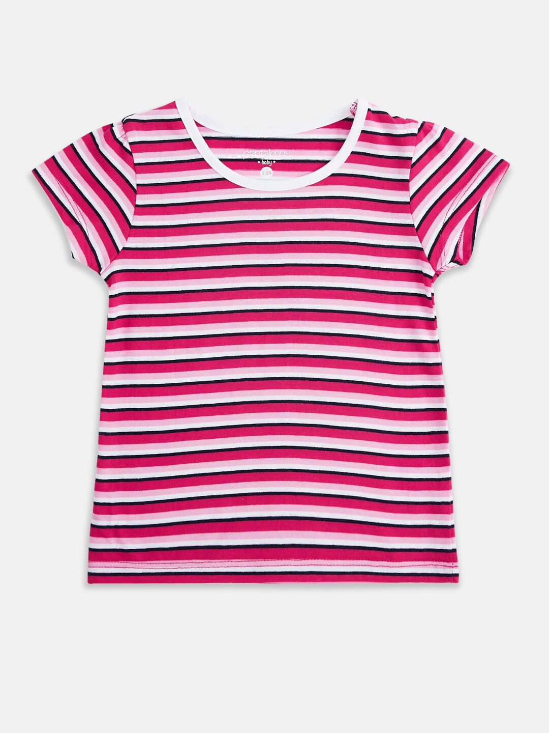 

Pantaloons Baby Girls Pink and White Striped Round Neck T-shirt
