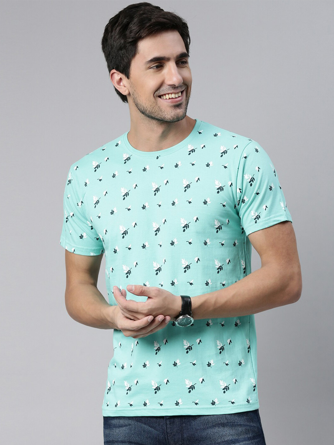 

Kryptic Men Blue Printed Pure Cotton T-shirt