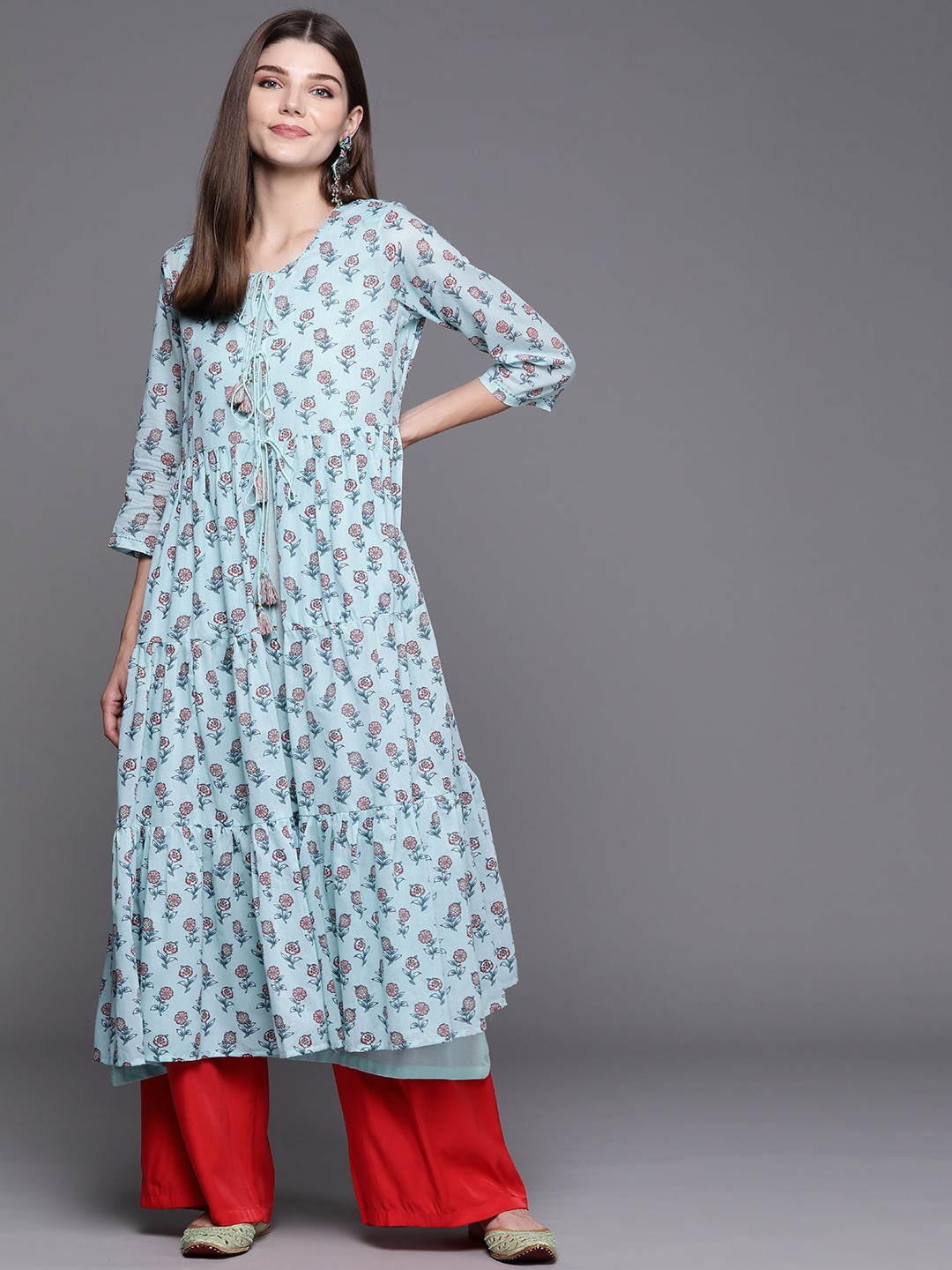

Biba Women Turquoise Blue Floral Printed Kurta