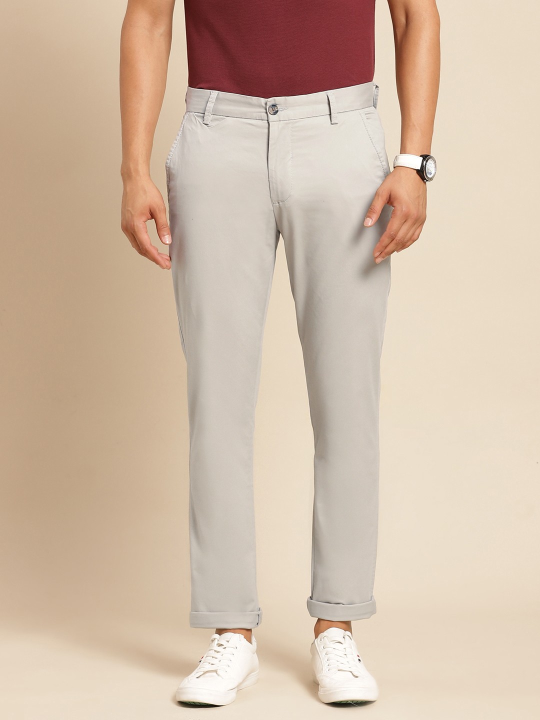 

United Colors of Benetton Men Grey Slim Custom Fit Chinos