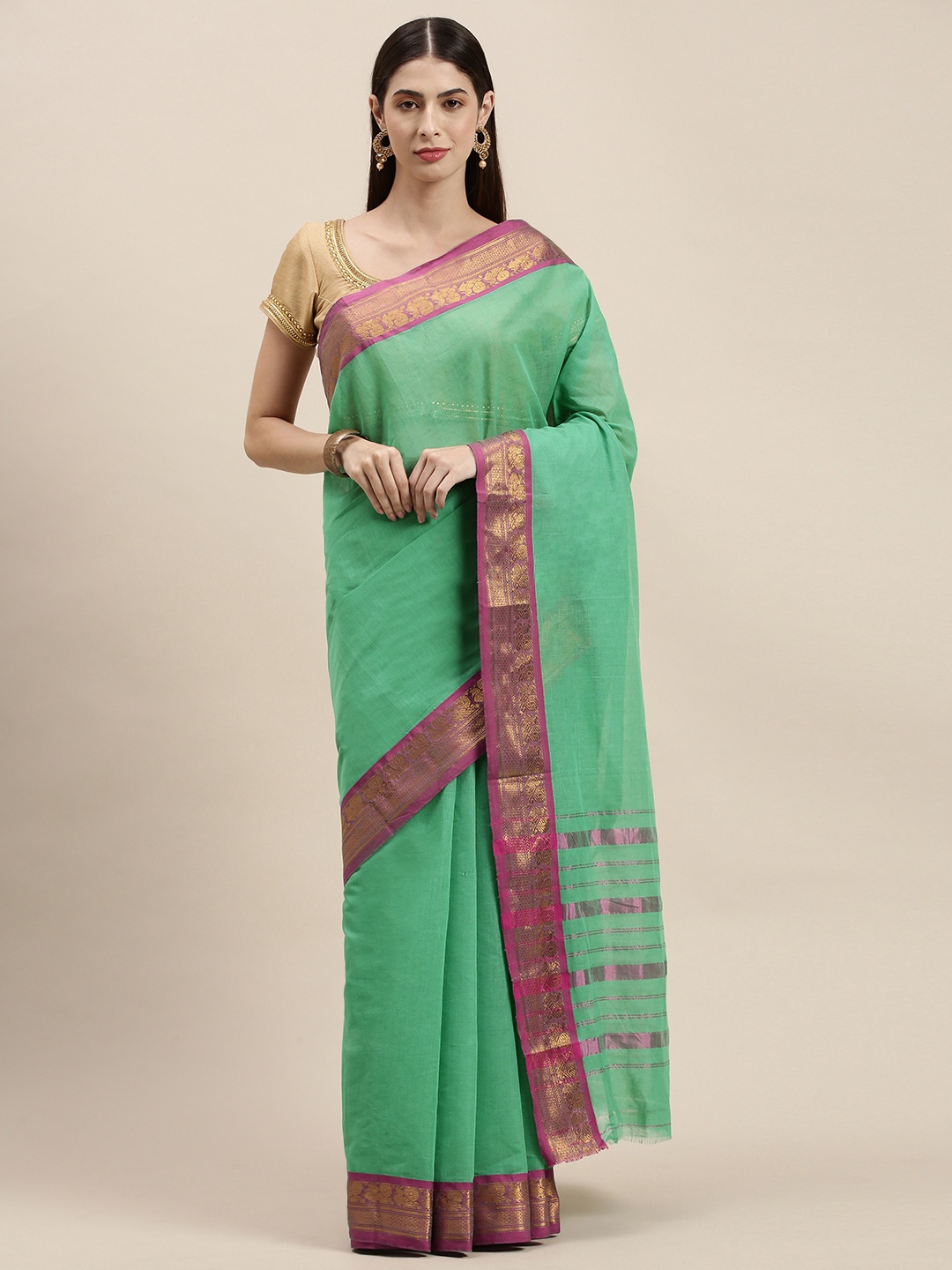 

KALINI Green Solid Pure Cotton Venkatgiri Saree