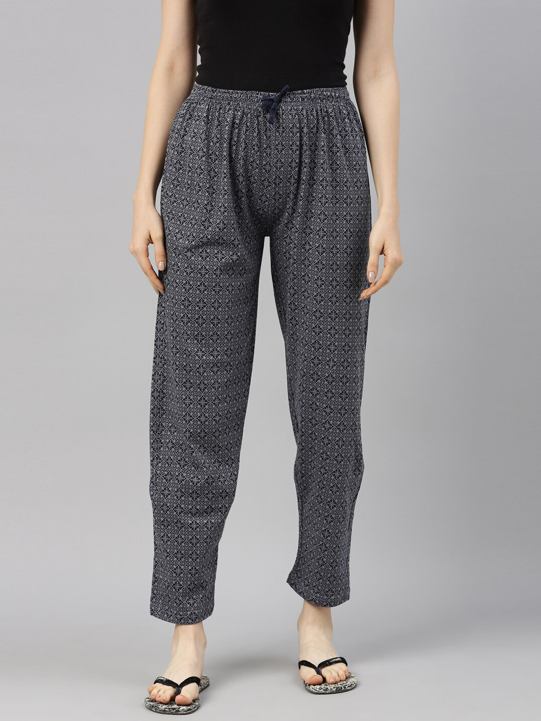

Kryptic Women Grey & Black Printed Pure Cotton Lounge Pants