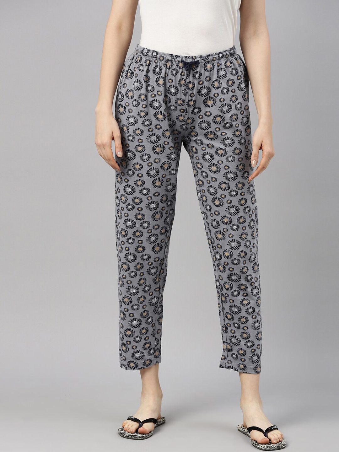 

Kryptic Women Grey & Black Printed Pure Cotton Lounge Pants