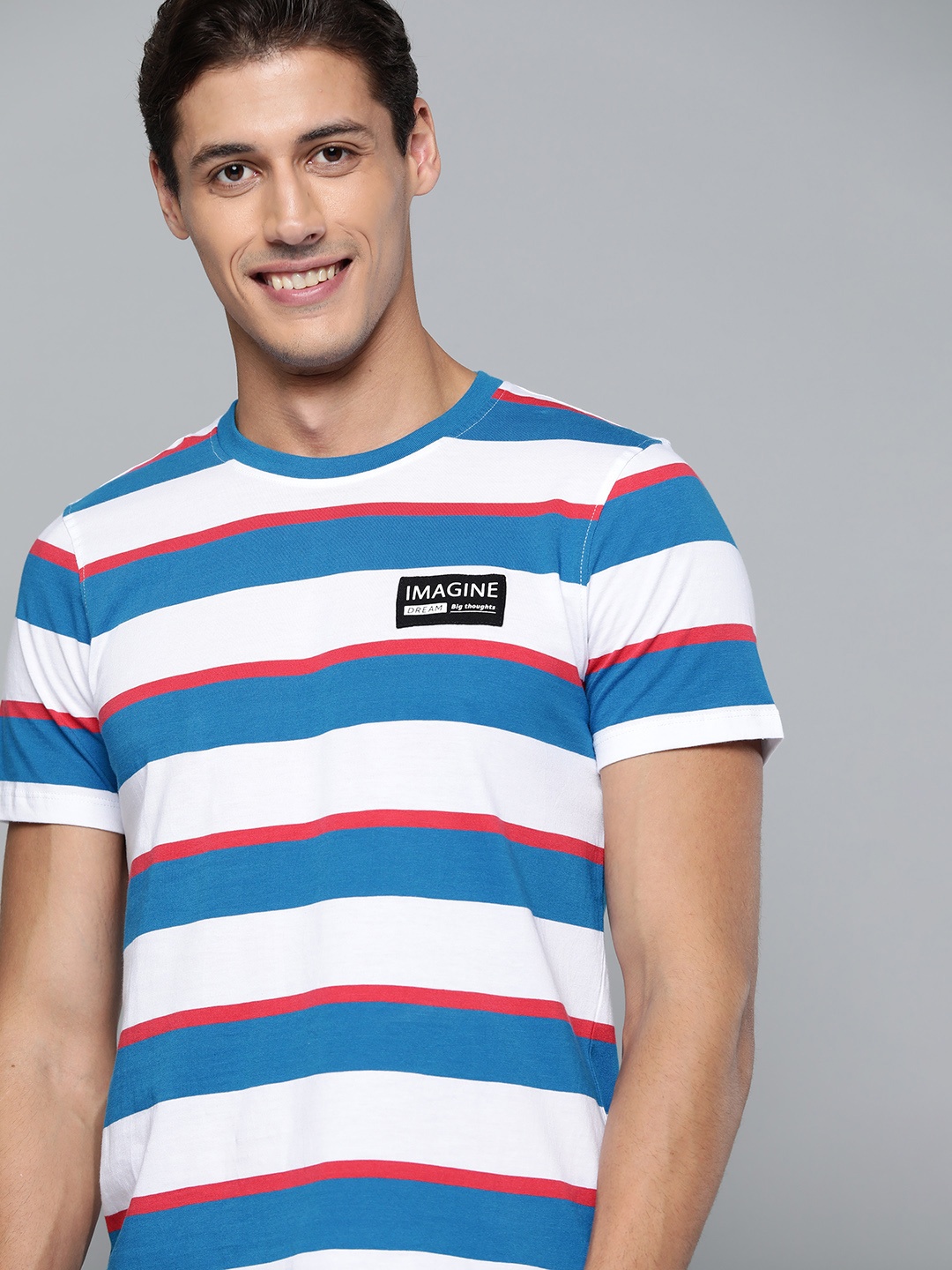 

Mast Harbour Men White Blue Pure Cotton Striped Pure Cotton T-shirt