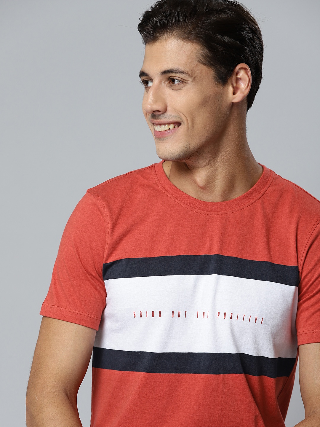 

Mast & Harbour Men Red & White Cotton Typography Colourblocked T-shirt