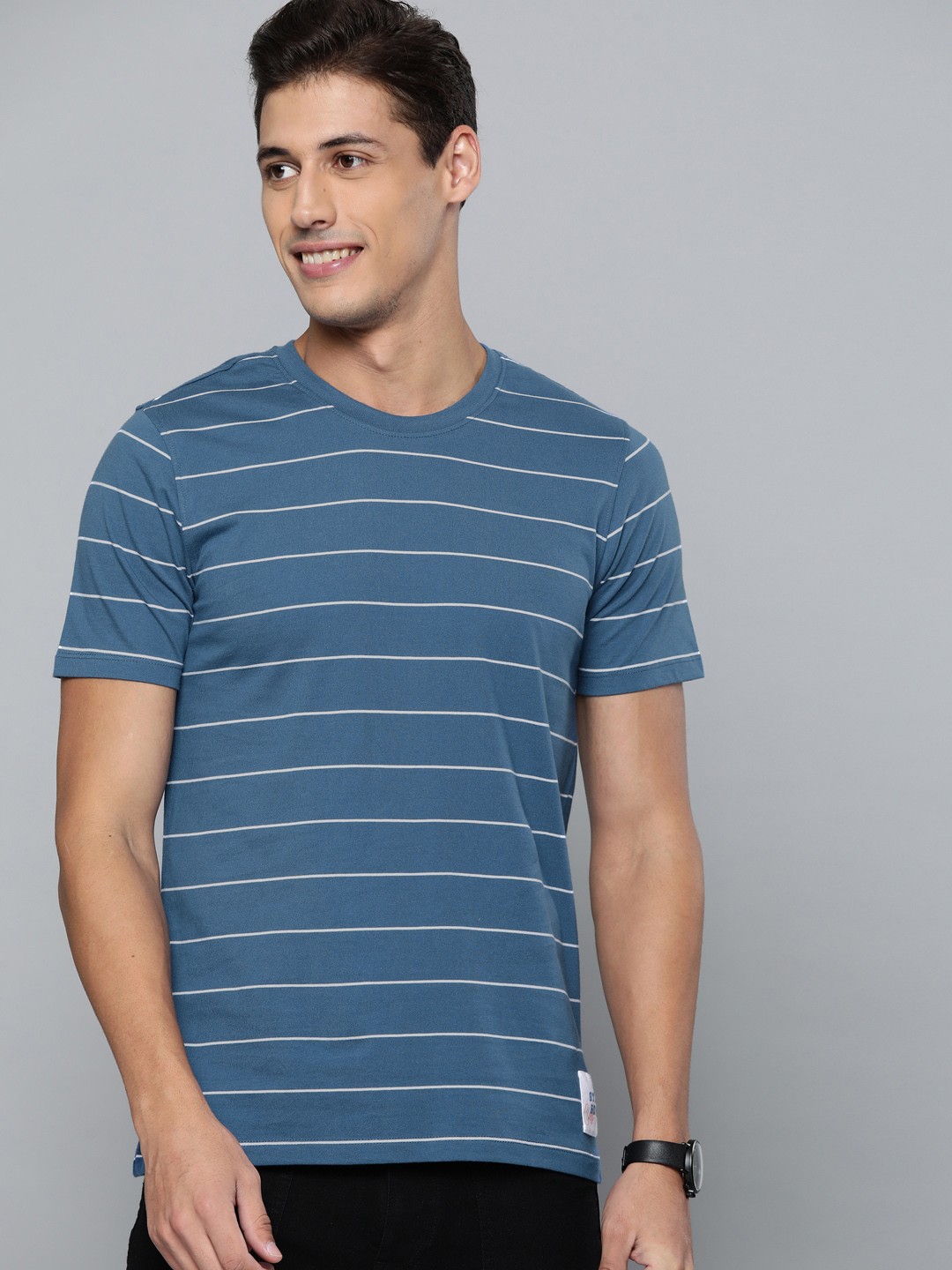 

M&H Easy Men Blue & White Striped Cotton T-shirt