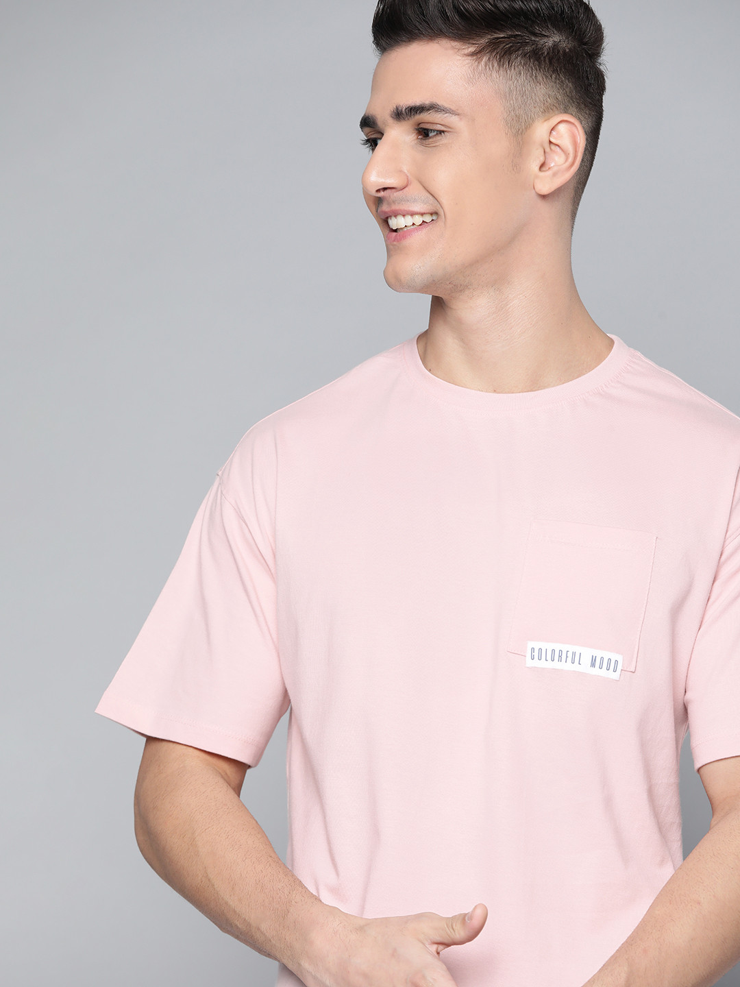 

M&H Easy Men Pink Applique Detail Cotton T-shirt