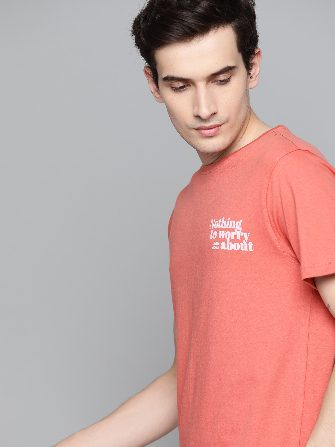 

MH Easy Men Coral Pink Pure Cotton Printed Detail Pure Cotton T-shirt