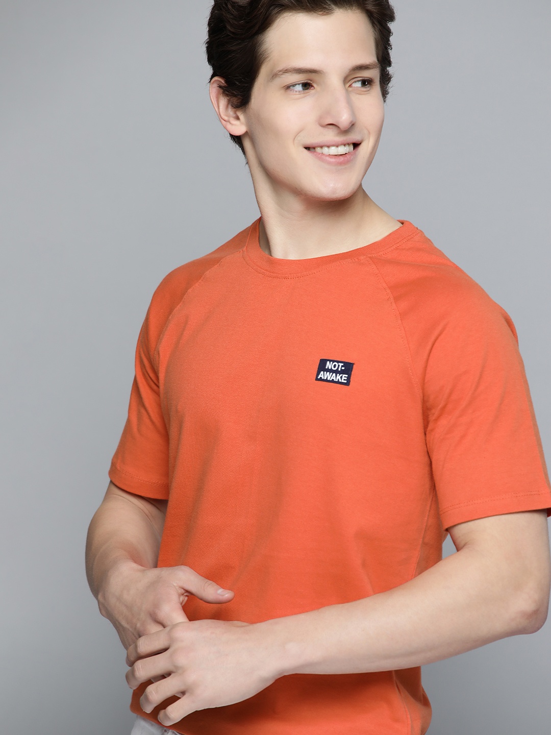 

M&H Easy Men Rust Orange Pure Cotton Raglan Sleeves Solid T-shirt