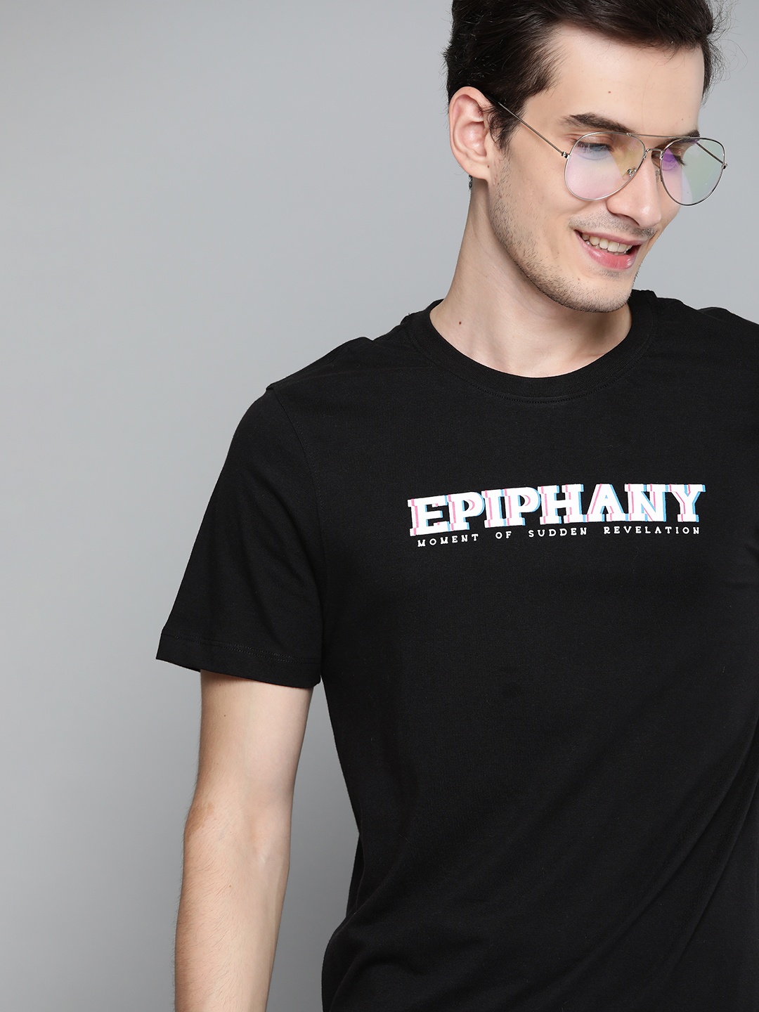 

Mast & Harbour Men Black & White Typography Printed Pure Cotton T-shirt