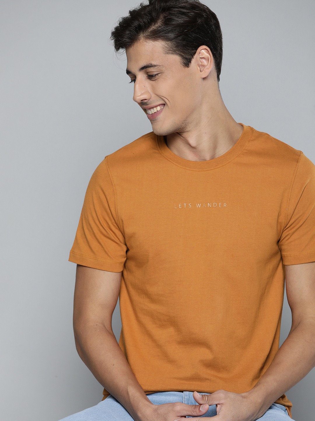 

Mast Harbour Men Mustard Yellow Pure Cotton Solid Pure Cotton T-shirt