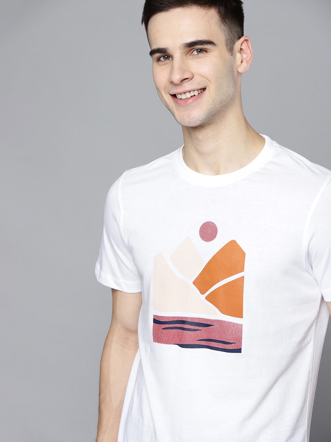

Mast & Harbour Men White & Rust Orange Printed Pure Cotton T-shirt