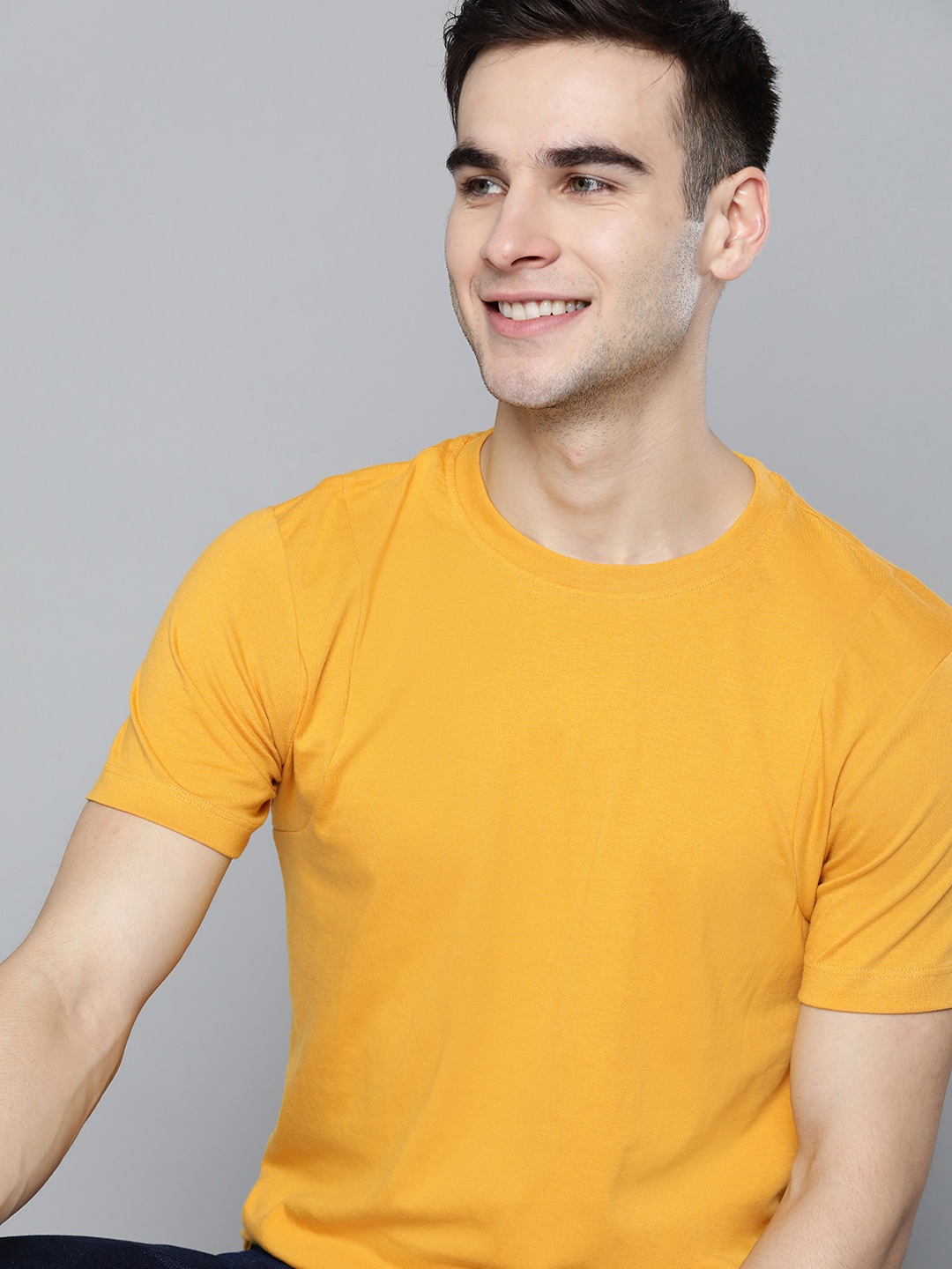 

Mast & Harbour Men Mustard Yellow Solid Handcrafted T-shirt