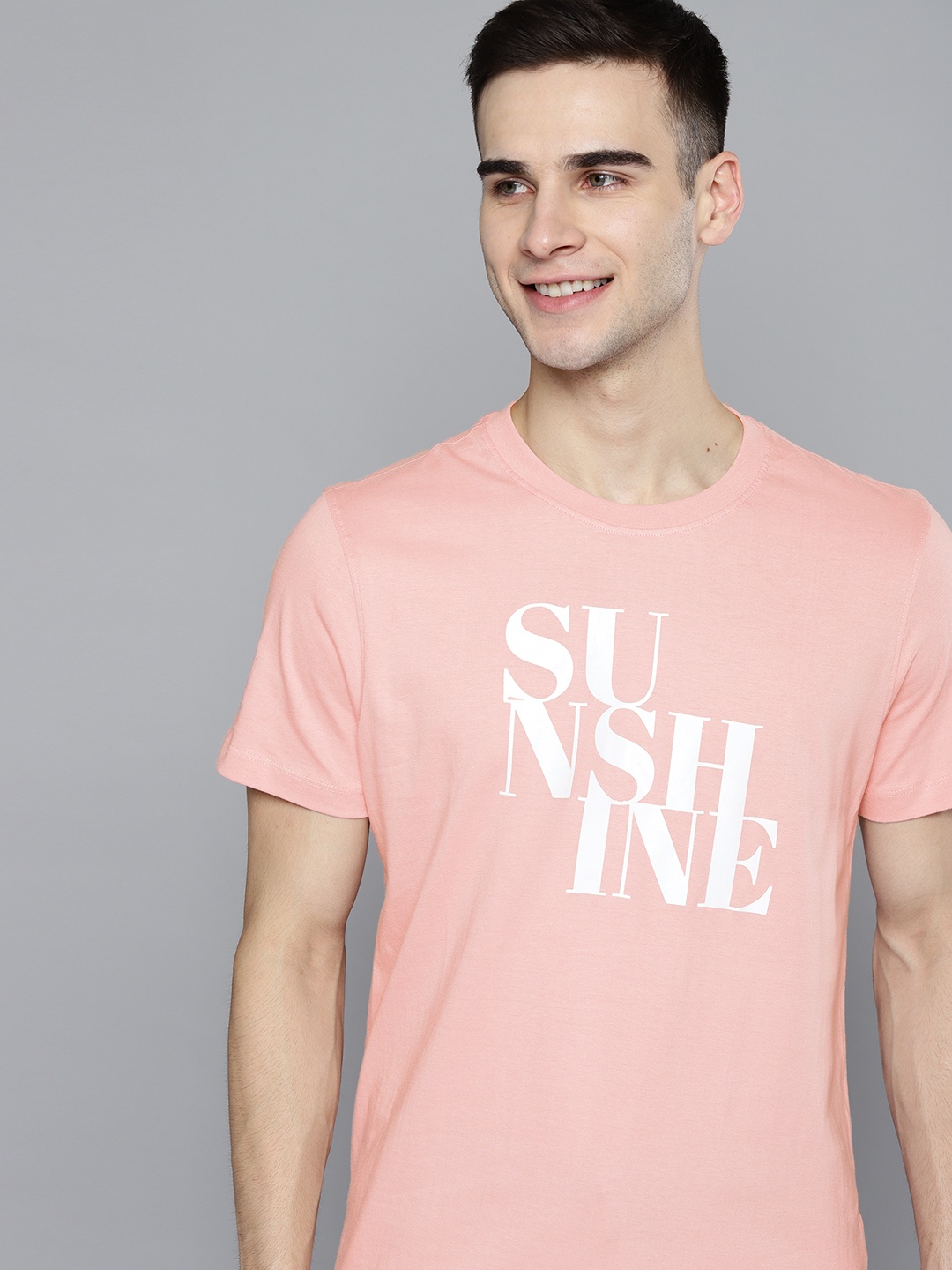 

Mast & Harbour Men Pink & White Typography Printed Pure Cotton T-shirt