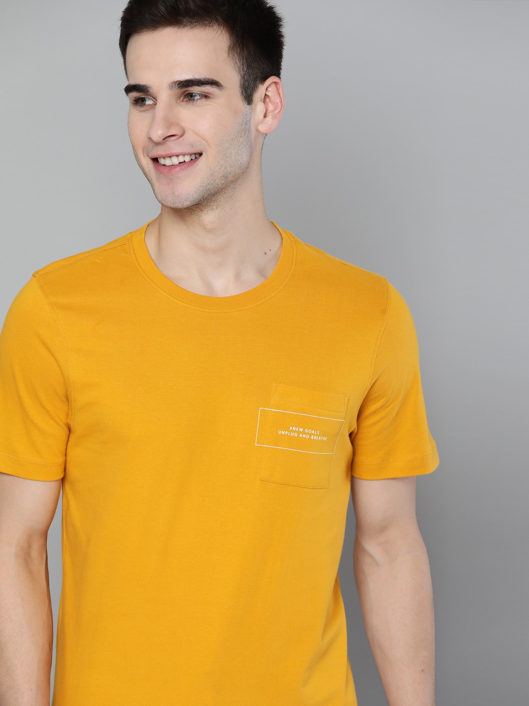

Mast Harbour Men Mustard Yellow Pure Cotton T-shirt