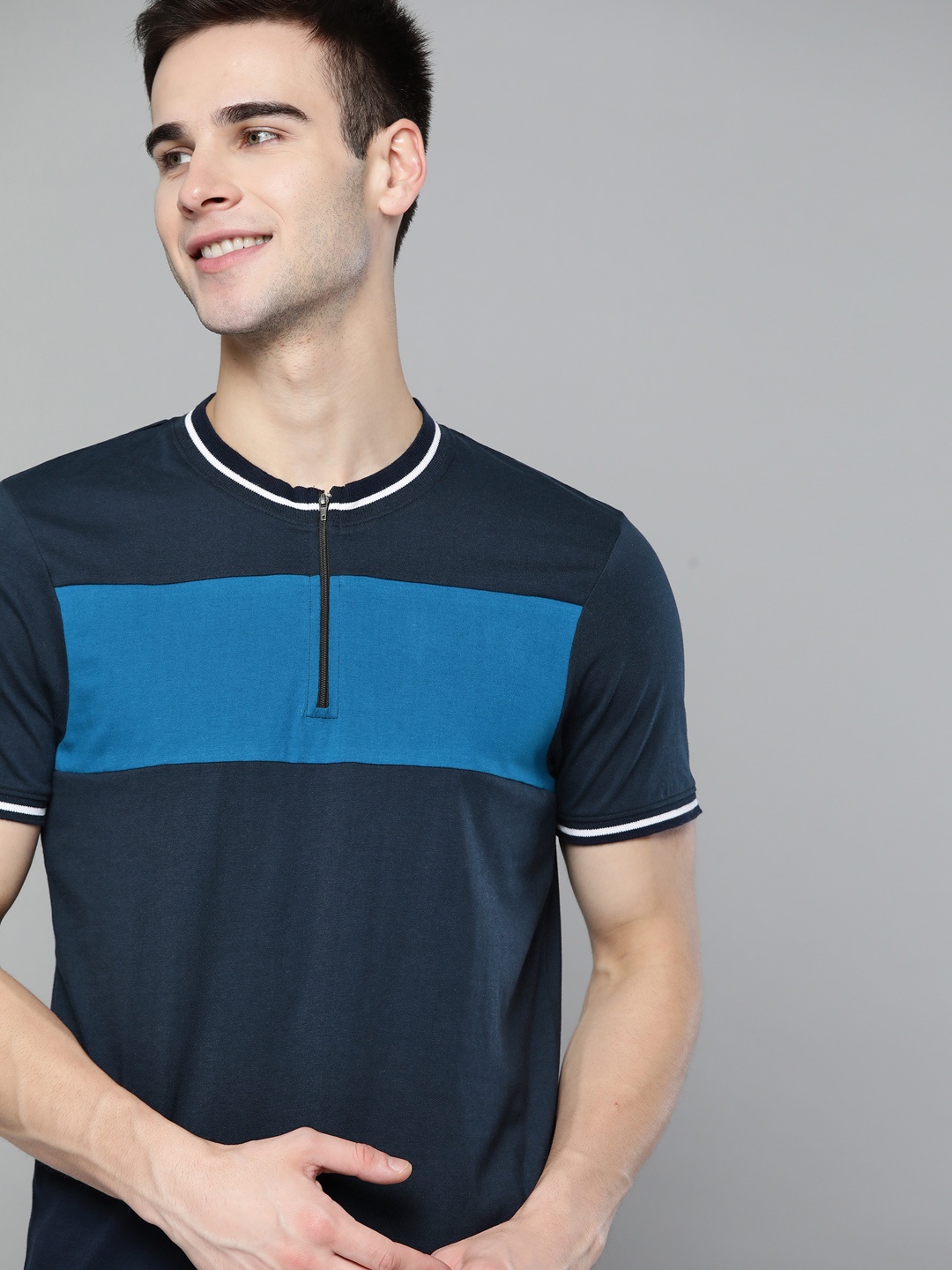 

Mast & Harbour Men Navy Blue Colourblocked T-shirt