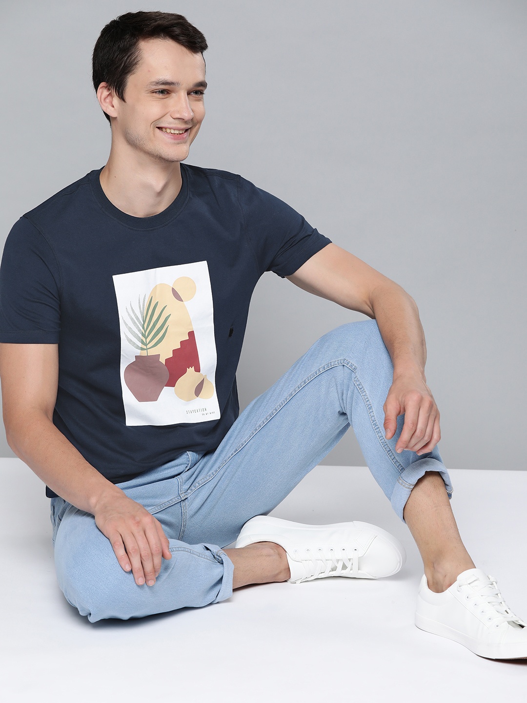 

Mast Harbour Men Navy Blue Pure Cotton Printed Pure Cotton T-shirt