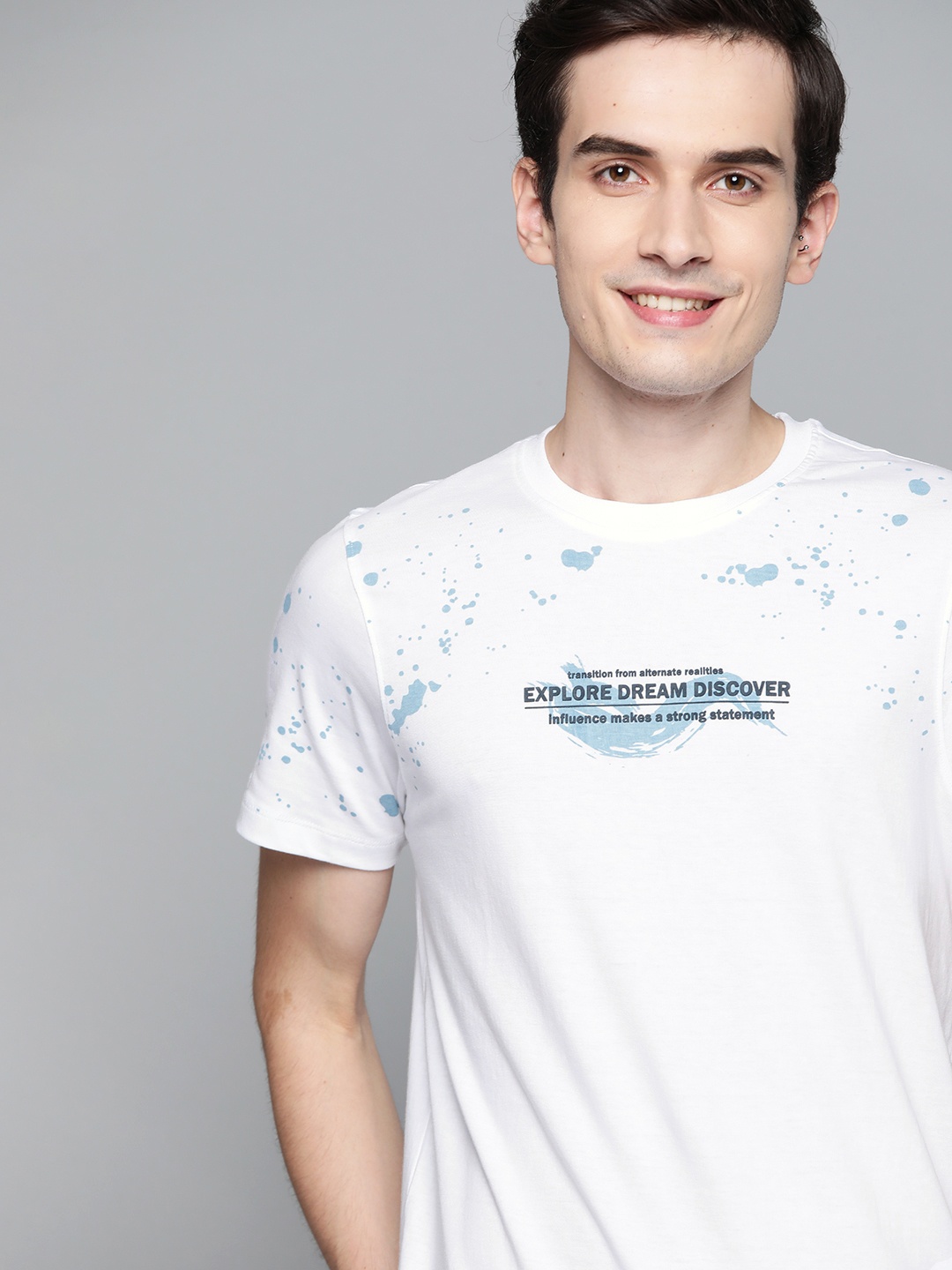 

Mast Harbour Men White Blue Pure Cotton Typography Printed Pure Cotton T-shirt