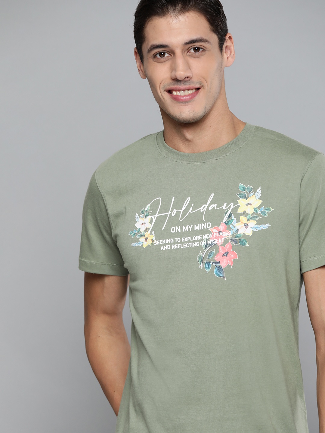 

Mast & Harbour Men Green Pure Cotton Typography Printed T-shirt