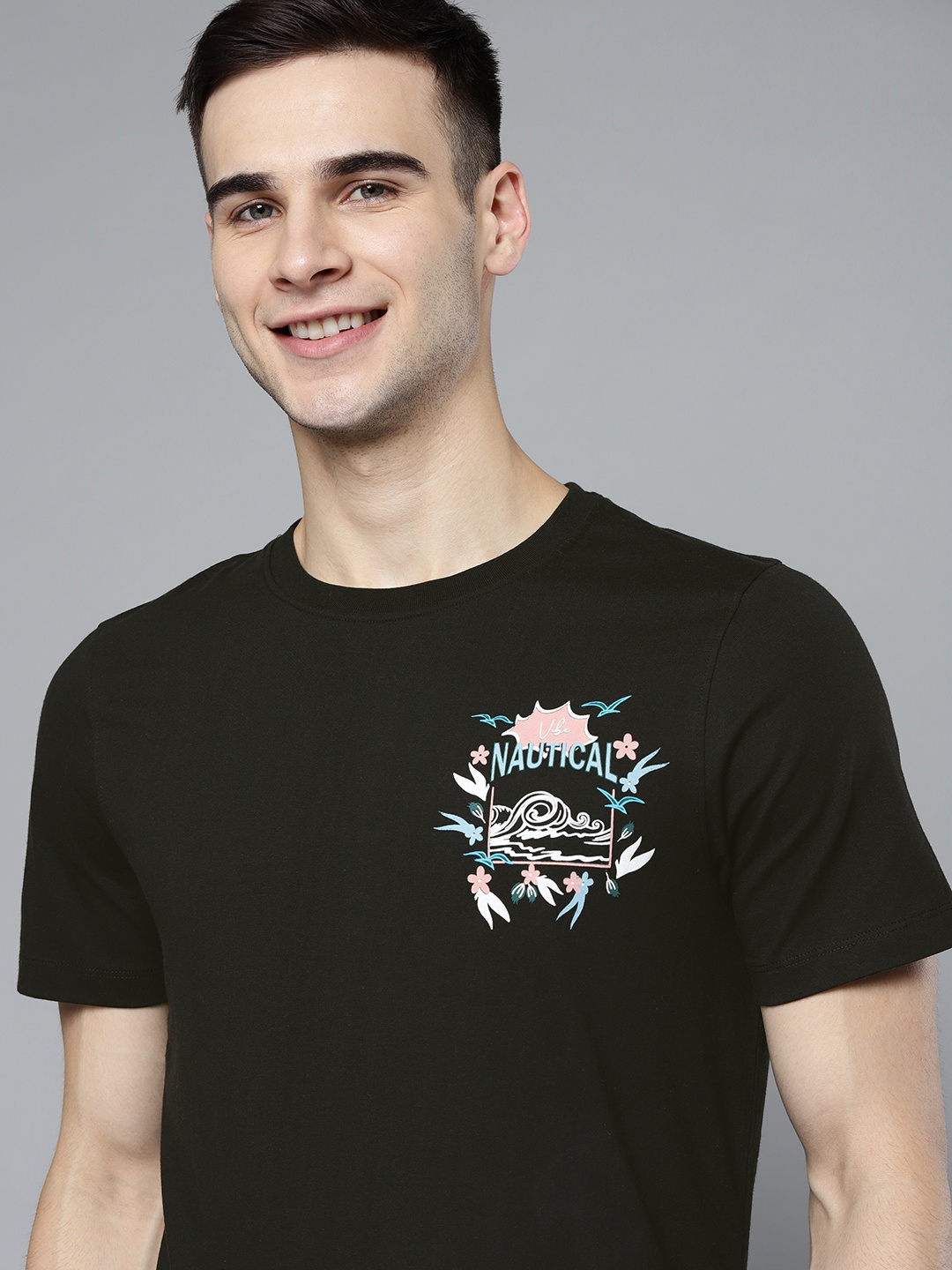 

Mast & Harbour Men Black Printed Detail Pure Cotton T-shirt