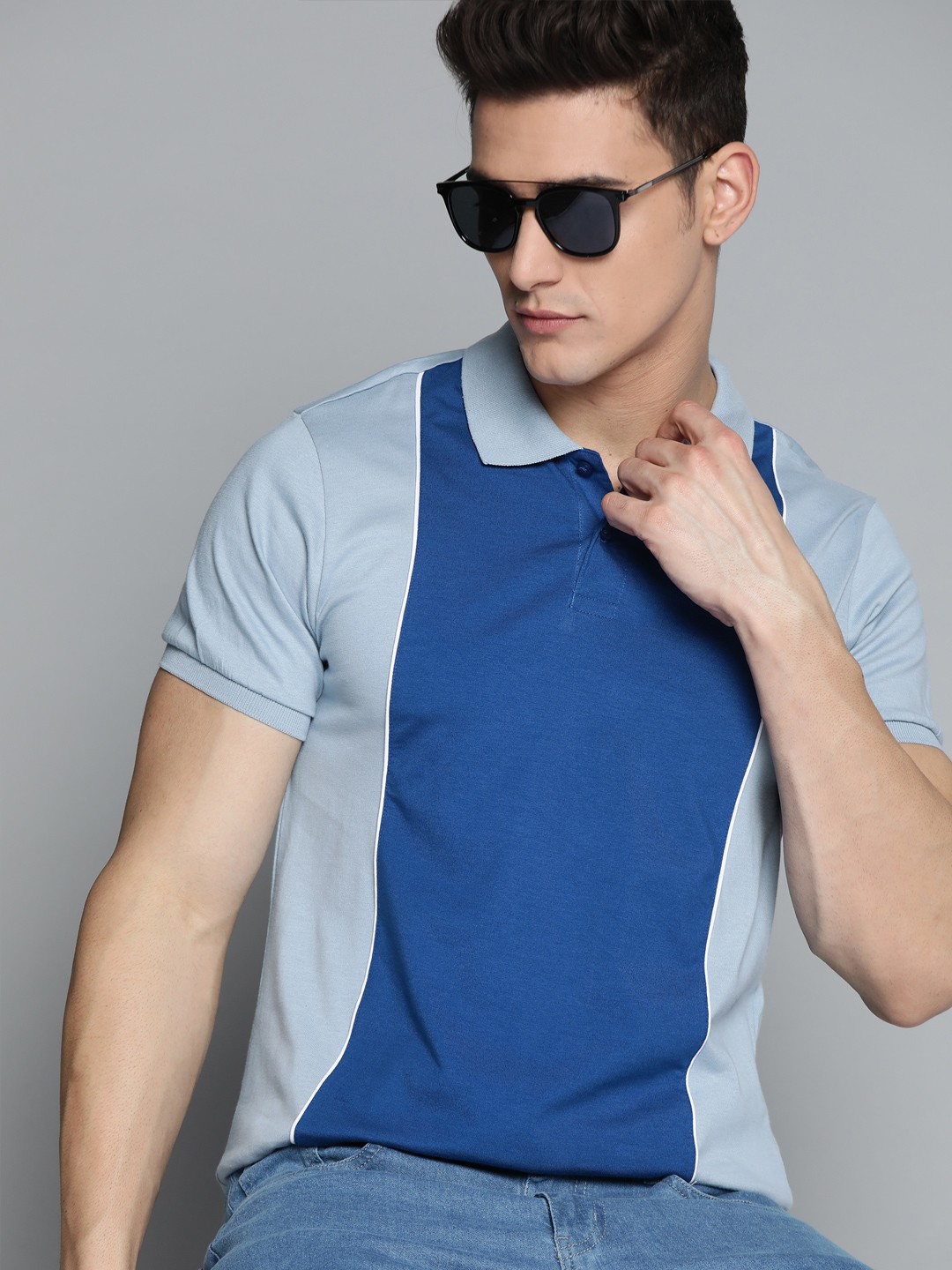 

Kook N Keech Men Blue Colourblocked Polo Collar Pure Cotton T-shirt