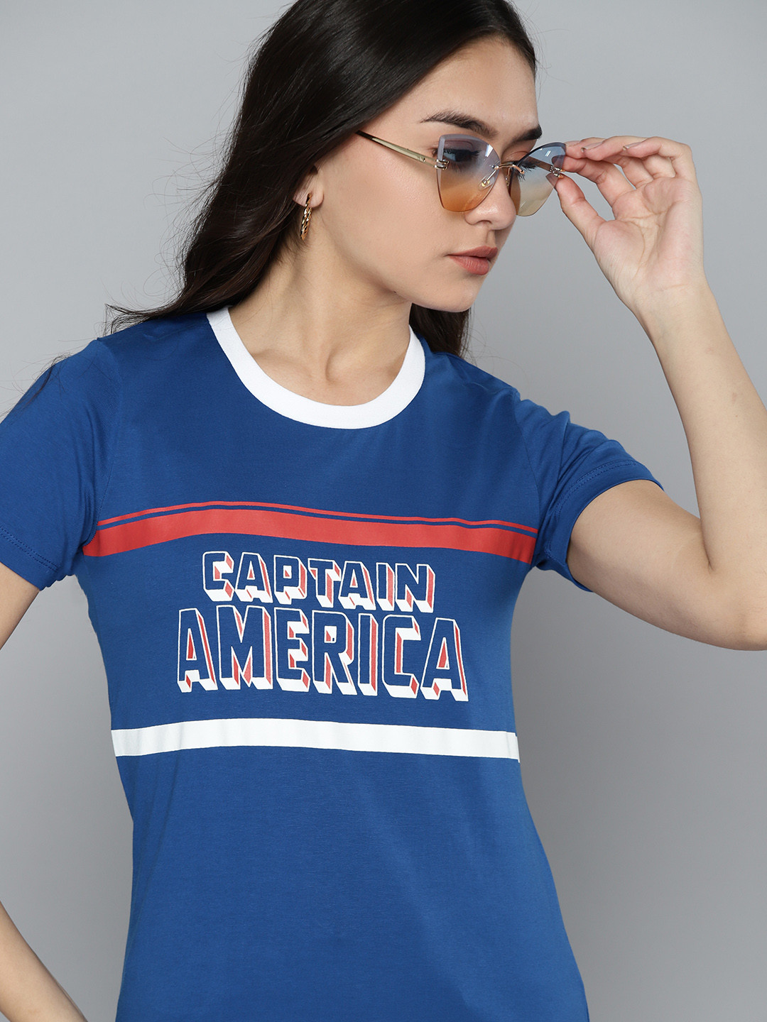 

Kook N Keech Marvel Women Blue Cotton Captain America Printed T-shirt