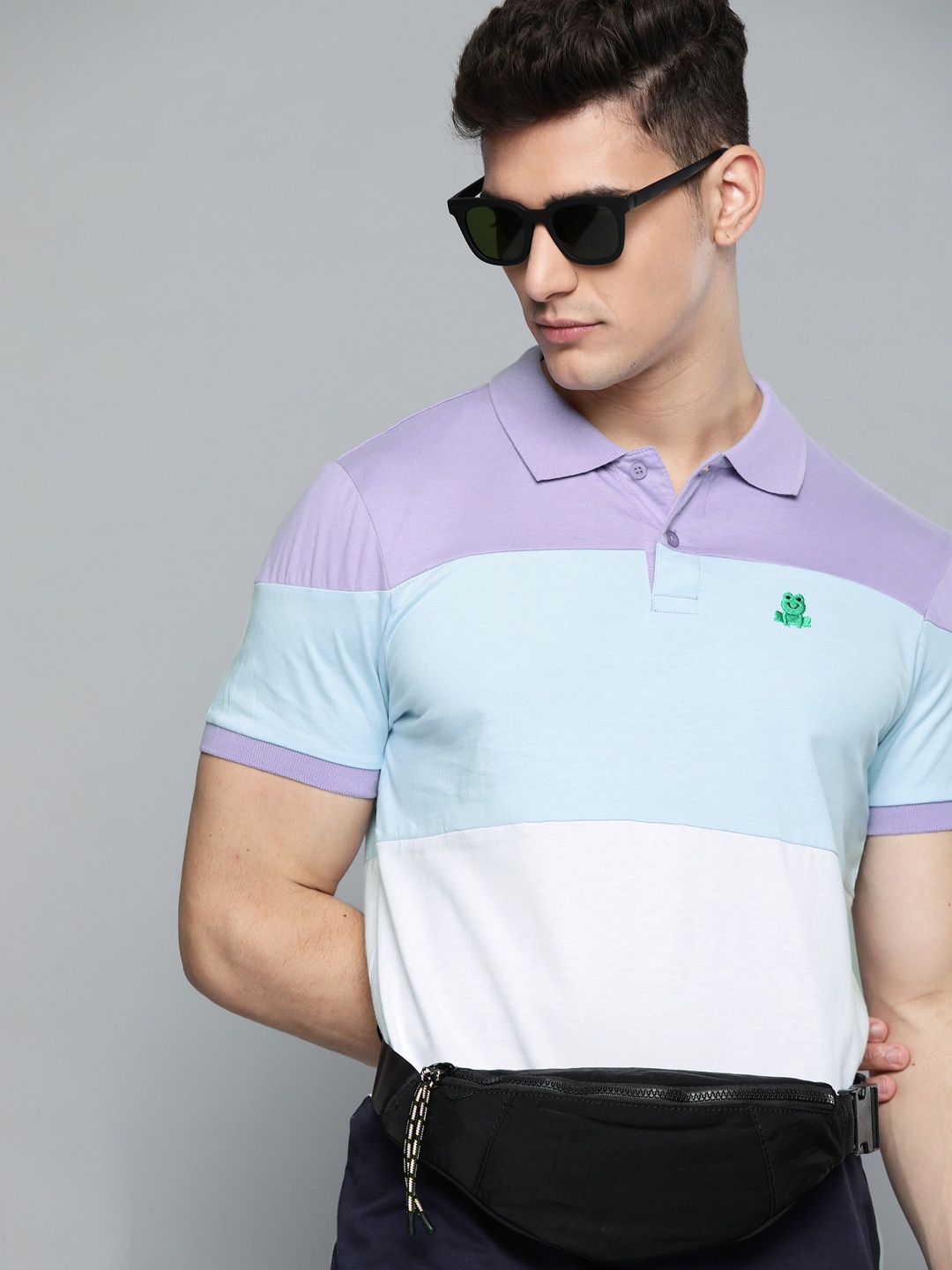 

Kook N Keech Men Lavender & Blue Colourblocked Polo Collar T-shirt