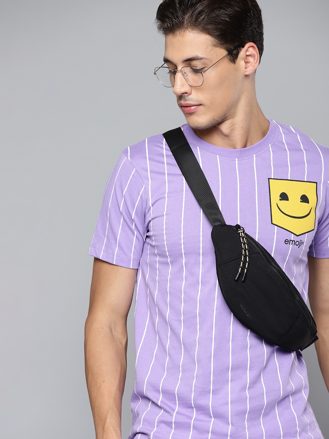 

Kook N Keech Emoji Men Lavender & White Striped Cotton T-shirt