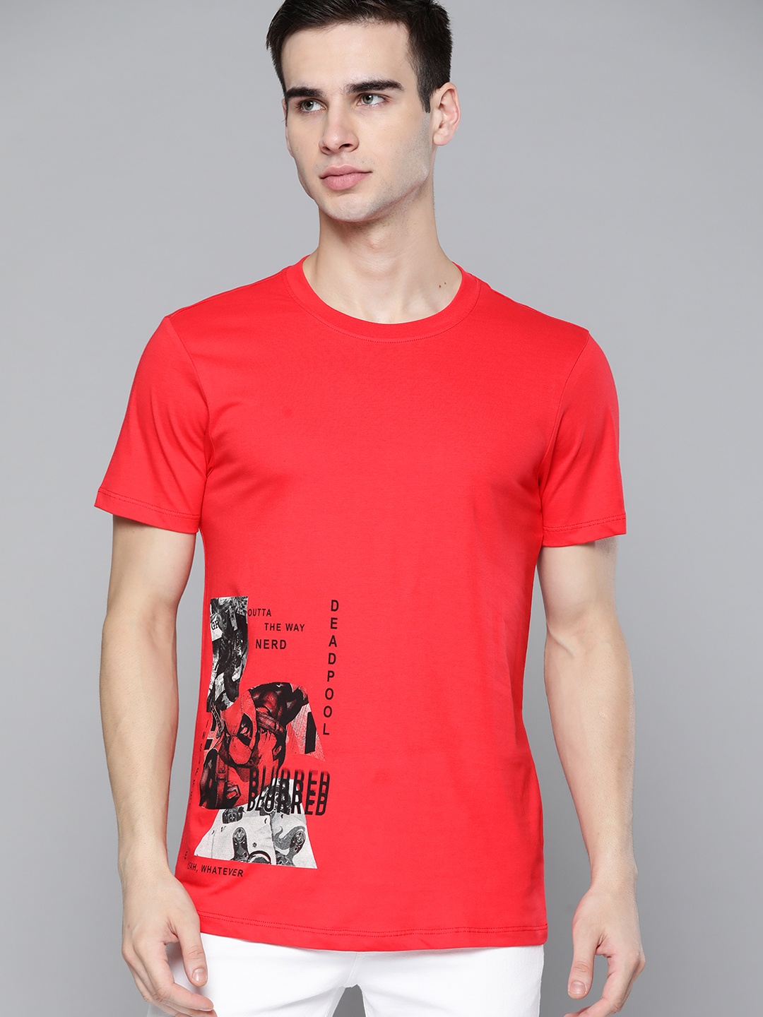 

Kook N Keech Marvel Men Red Black Printed Cotton Pure Cotton T-shirt