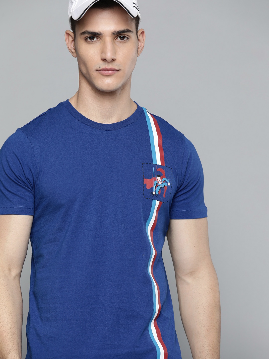 

Kook N Keech Superman Men Blue Pure Cotton Striped T-shirt