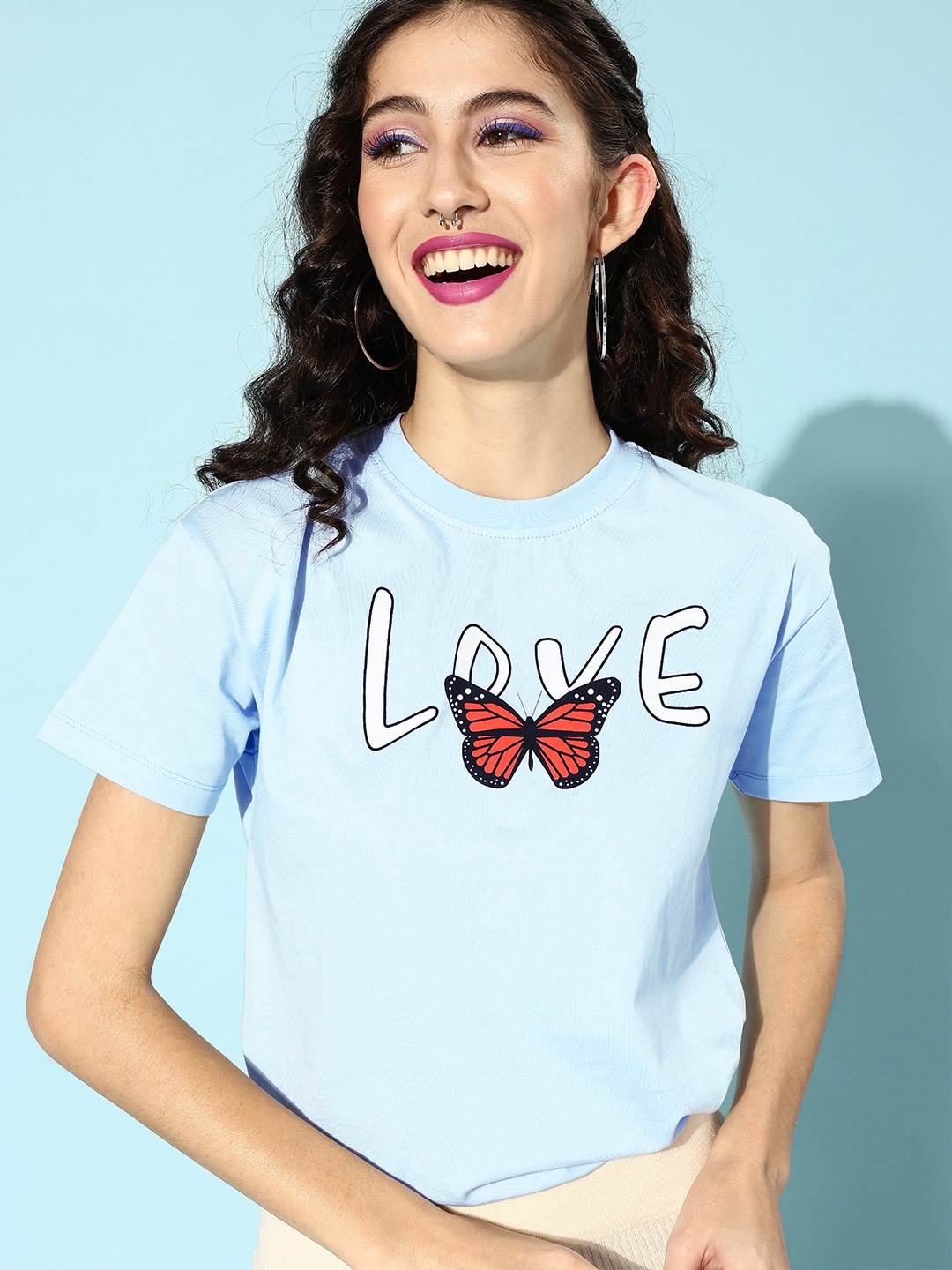 

Kook N Keech Women Turquoise Blue Printed T-shirt