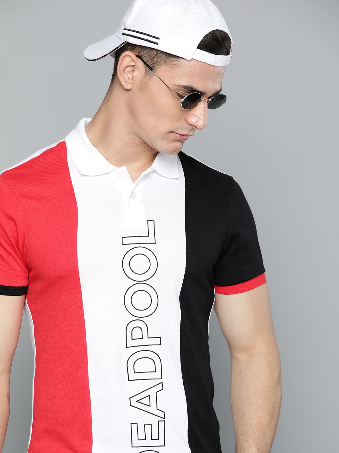 

Kook N Keech Marvel Men White & Red Colourblocked Pure Cotton Polo Collar T-shirt