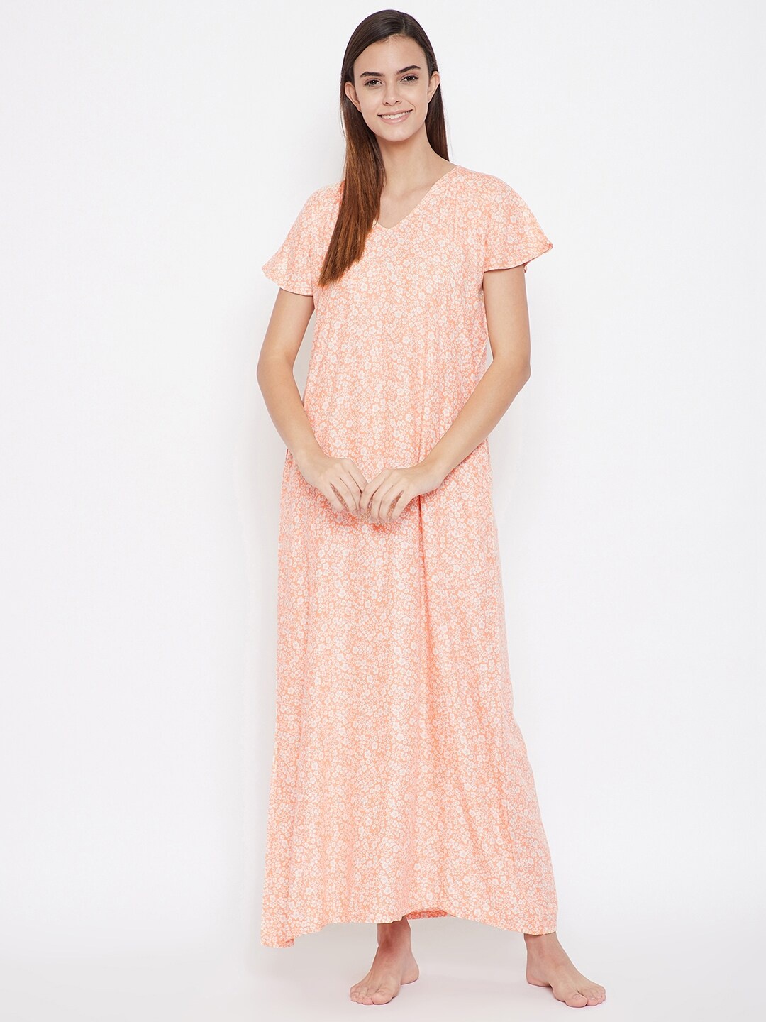 

The Kaftan Company Orange Printed Maxi Nightdress