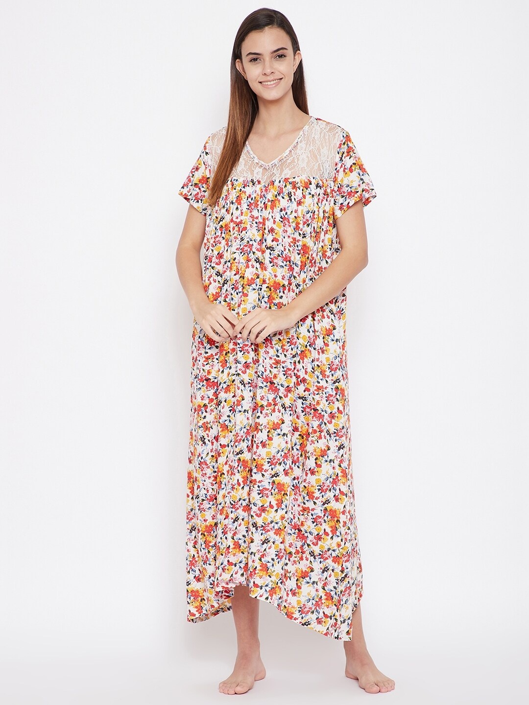 

The Kaftan Company White Floral Printed Maxi Nightdress