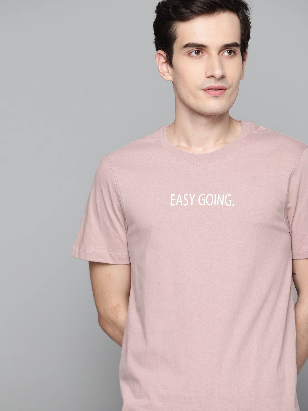 

M&H Easy Men Pink Typography Print Cotton T-shirt