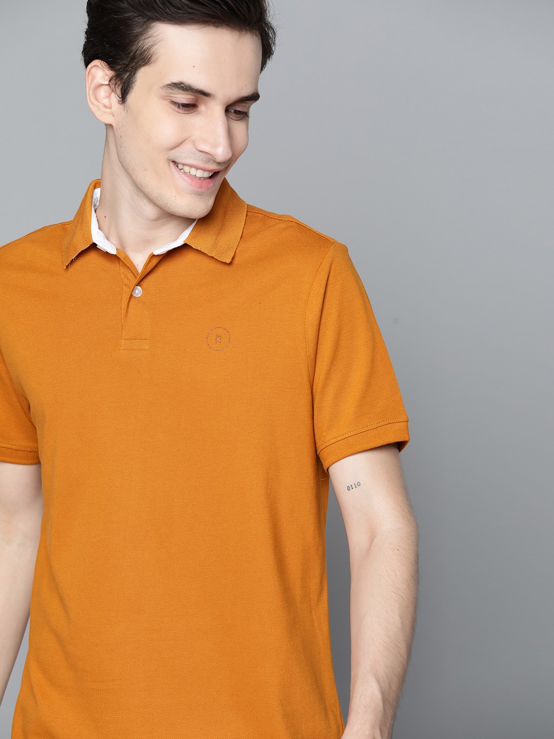 

Mast Harbour Men Mustard Yellow Pure Cotton Polo Collar Pure Cotton T-shirt