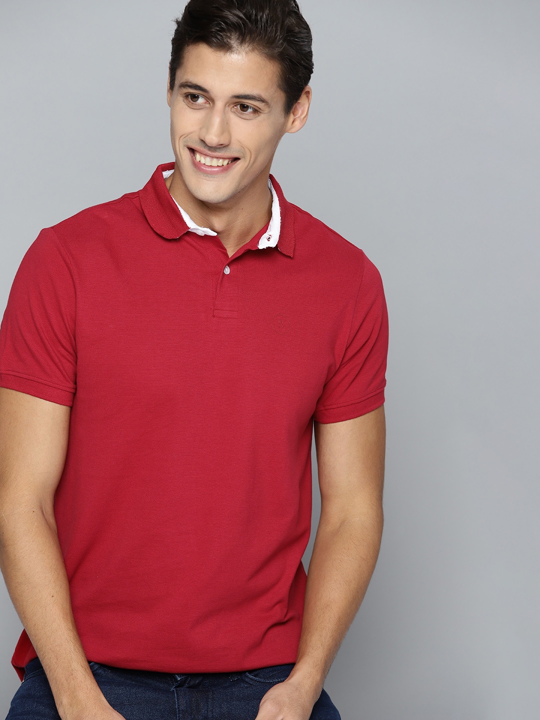 

Mast Harbour Men Red Pure Cotton Solid Polo Collar Pure Cotton T-shirt