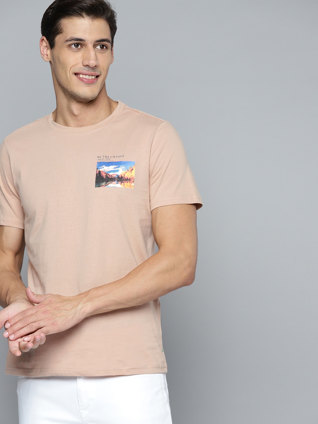 

M&H Our Water Men Beige Pure Cotton Printed Sustainable T-shirt