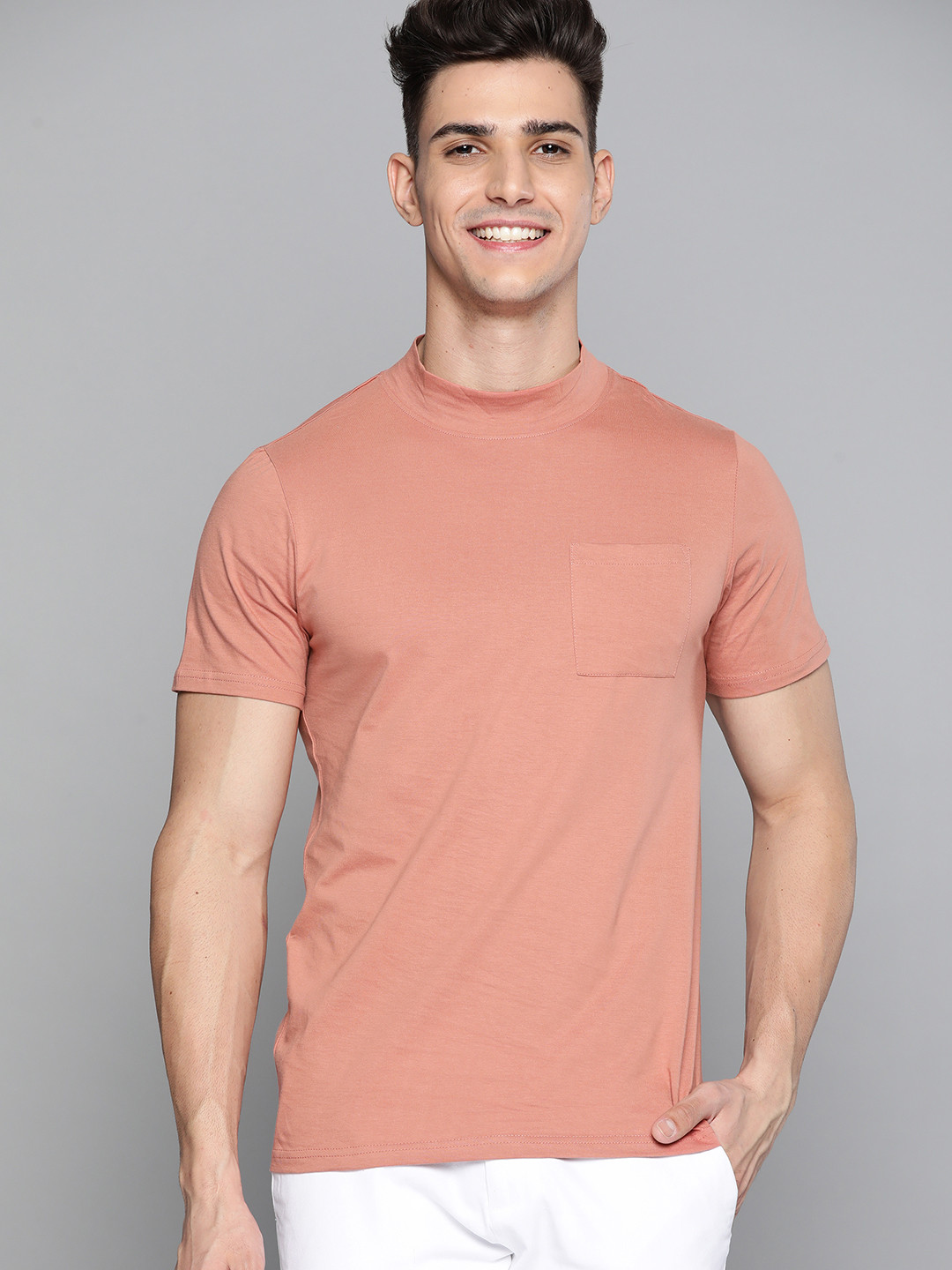 

M&H Our Water Men Peach Pure Cotton Solid T-shirt