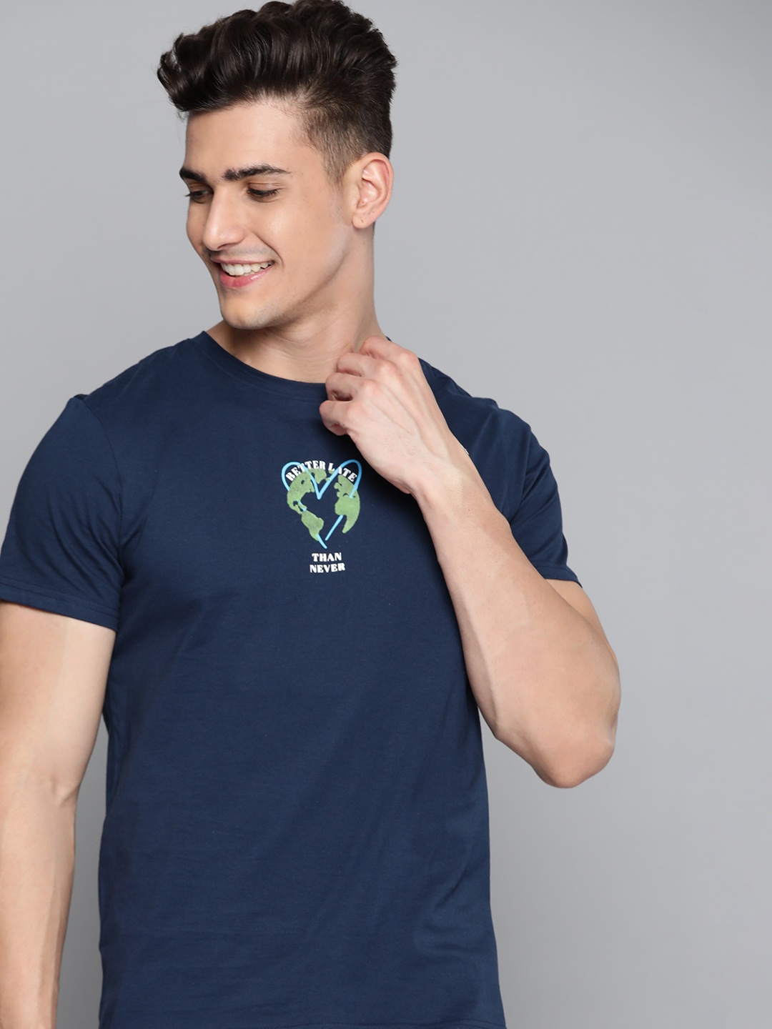 

M&H Our Water Men Navy Blue Printed Pure Cotton T-shirt